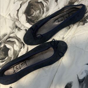 French Sole FS/NY Women's Rope Bow Flat,Navy Suede Size 6.5